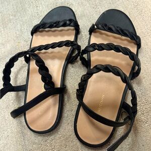Stuart Weitzman Black Strappy Flat Sandals.